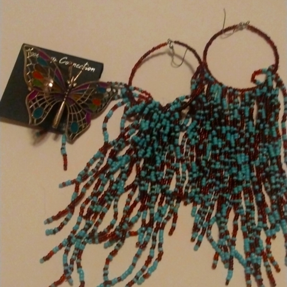 Blue earrings an butterfly ring